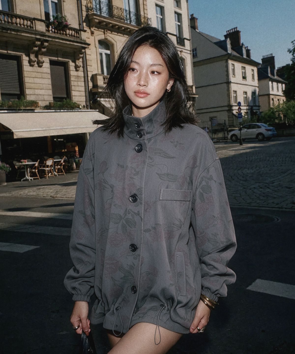 도픈(DOUPWN) 빈티지 로즈 하이넥 블루종 자켓