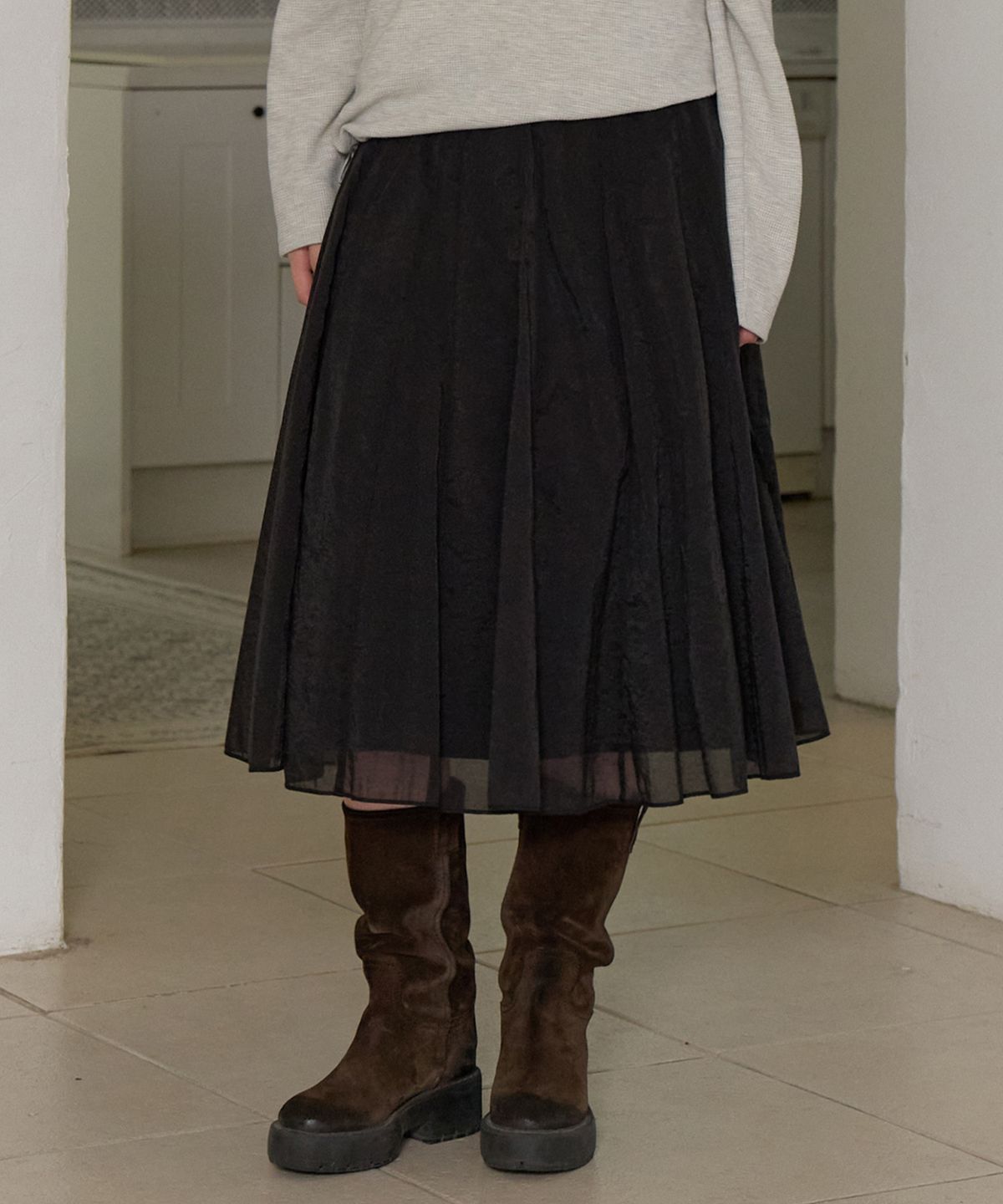 리엘(RE L) Rowan sheer skirt (black)