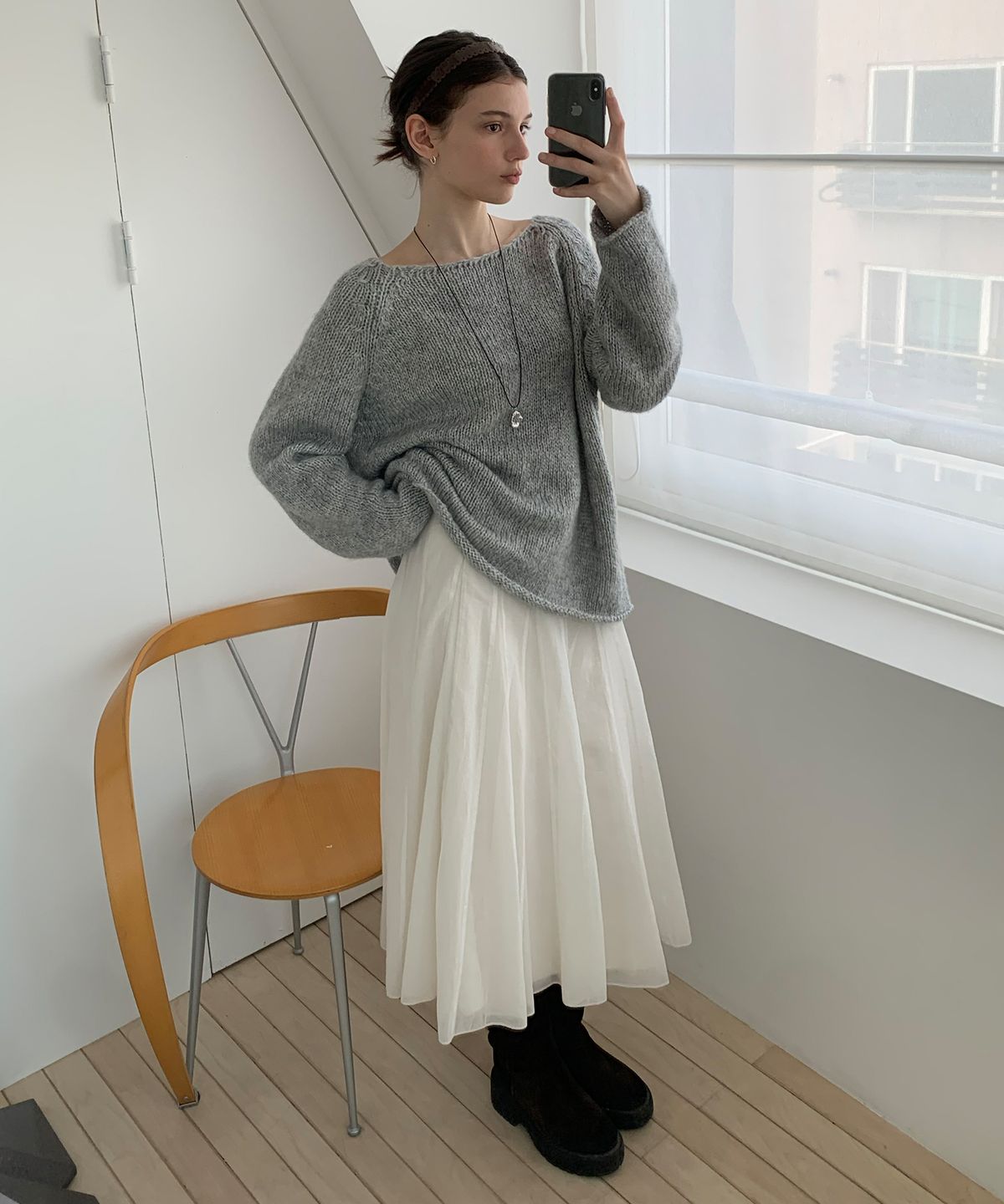리엘(RE L) Rowan sheer skirt (cream)