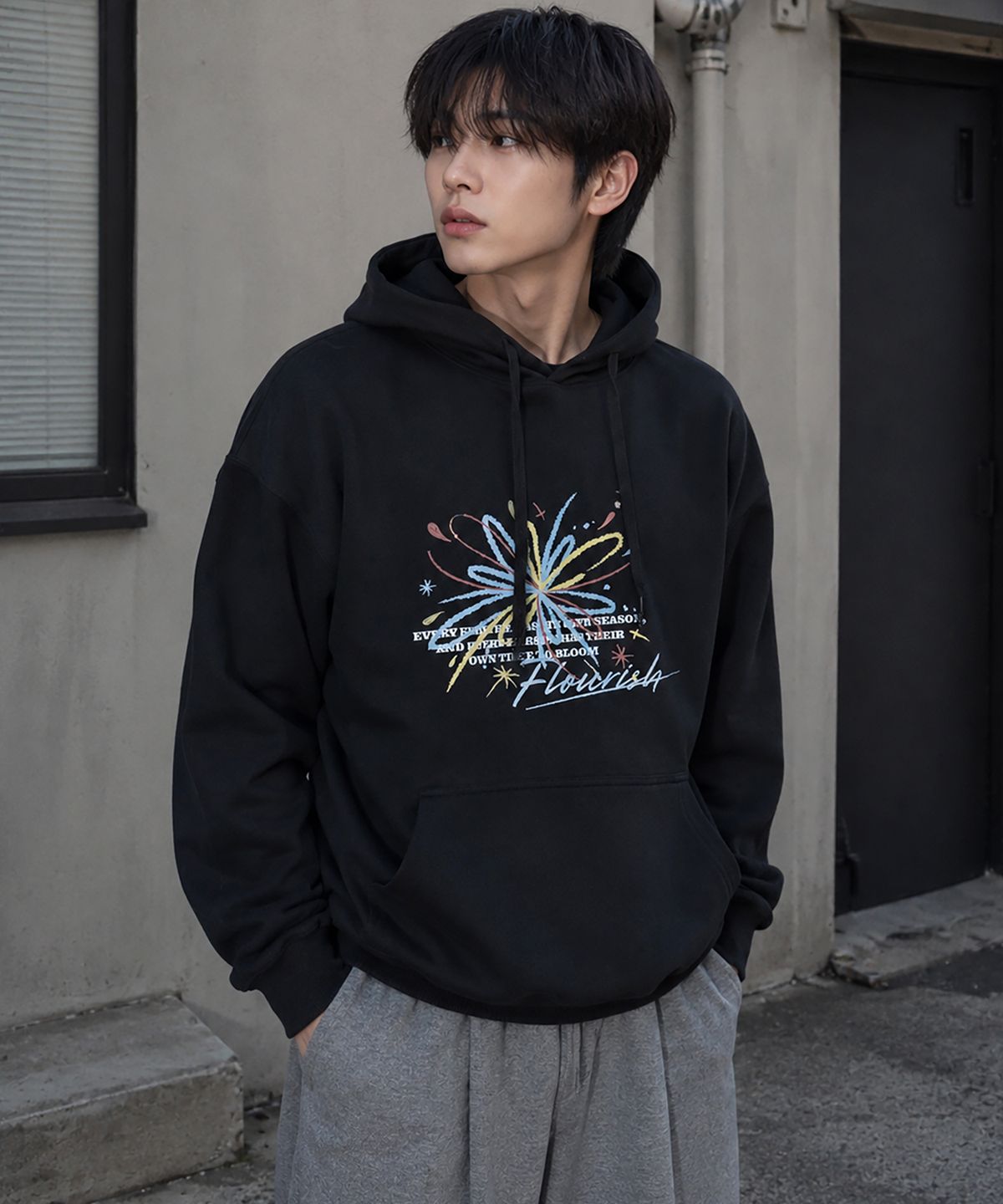 도톤(DOTON) BRIGHT FLARE HOODIE (Black)