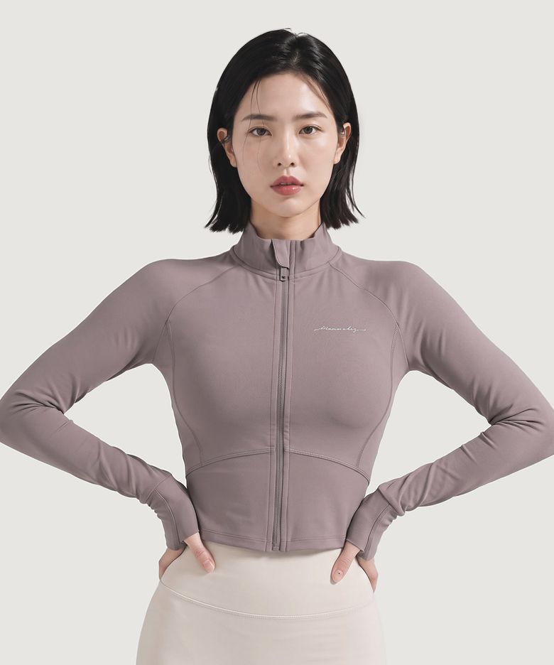 워너비즈 레터링 집업 크롭 자켓 웜그레이