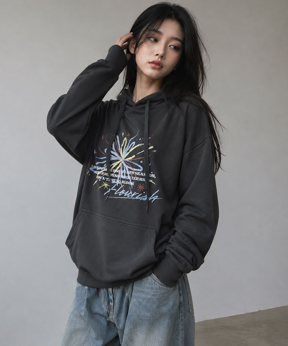 도톤(DOTON) BRIGHT FLARE HOODIE (Charcoal)