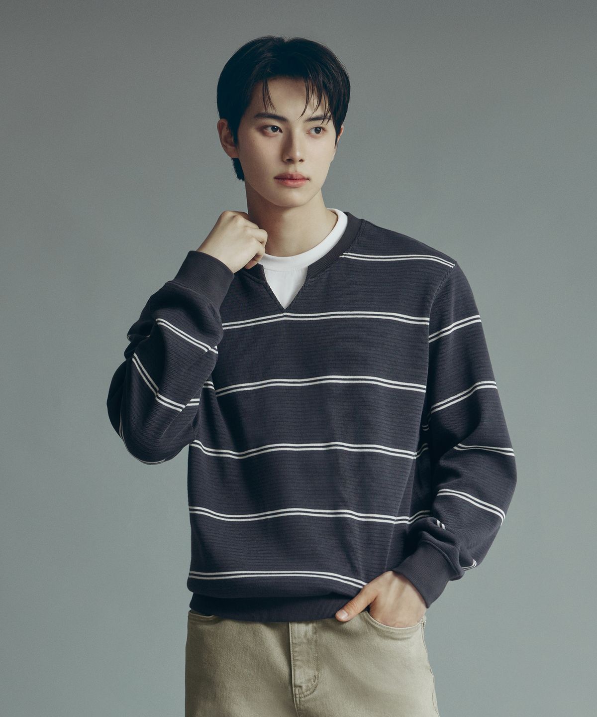 행텐(HANGTEN) 남성 텍스쳐 스트라이프 레이어드 티셔츠_057(10580-031-607-69)