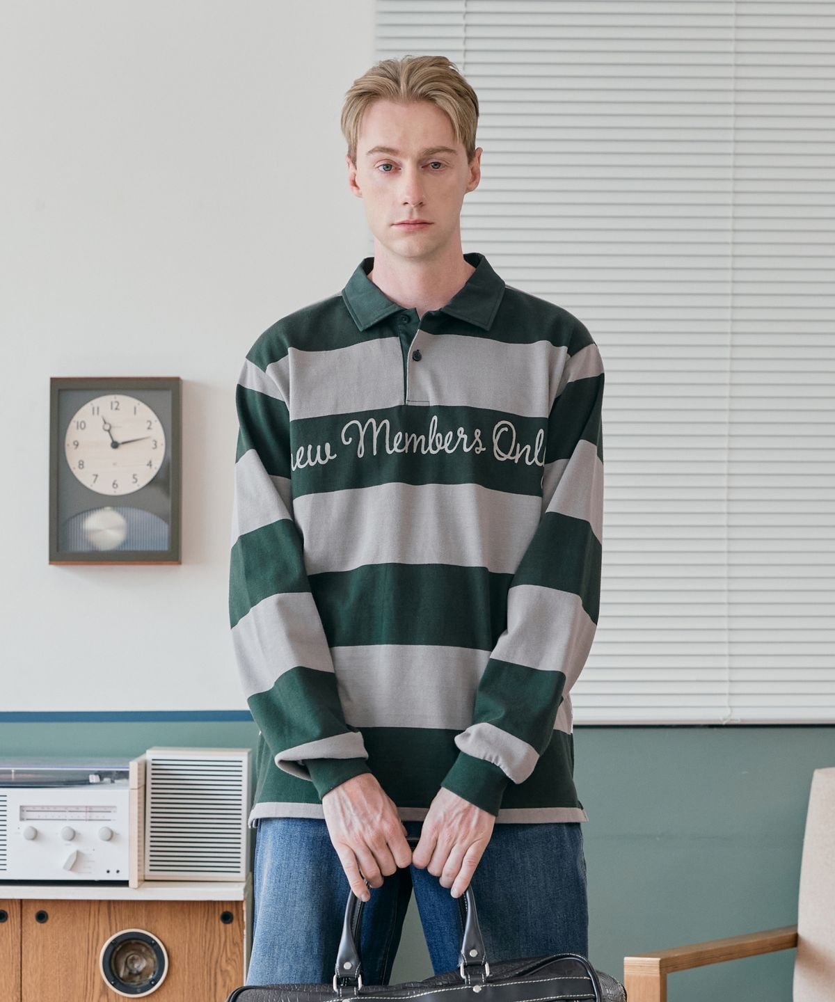 크루멤버스온리(CREW MEMBERS ONLY) HERITAGE STRIPE POLO GREEN