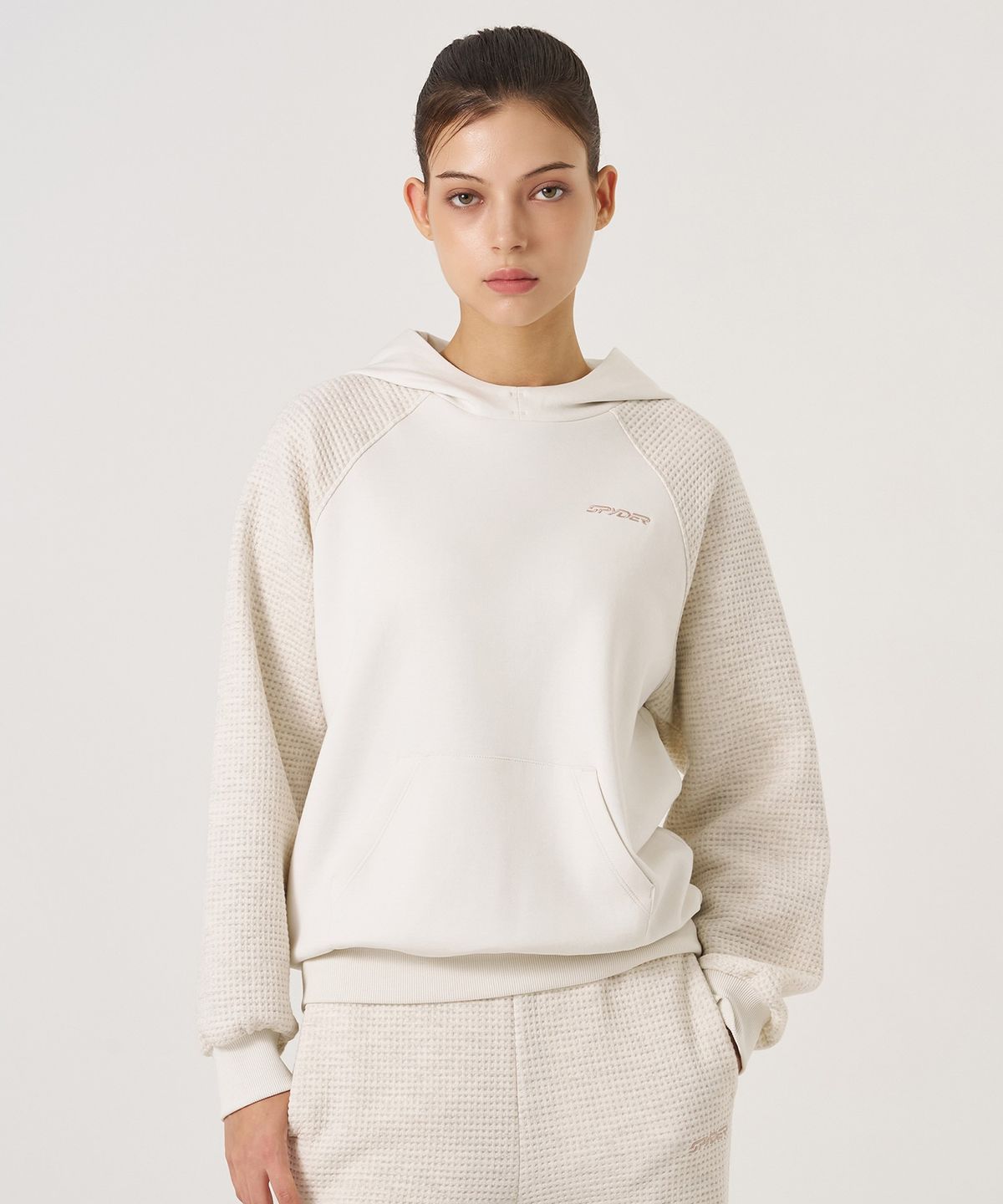 스파이더(SPYDER) 여성 와플 믹스 후드 티셔츠 SPLFCNHD353WBEG