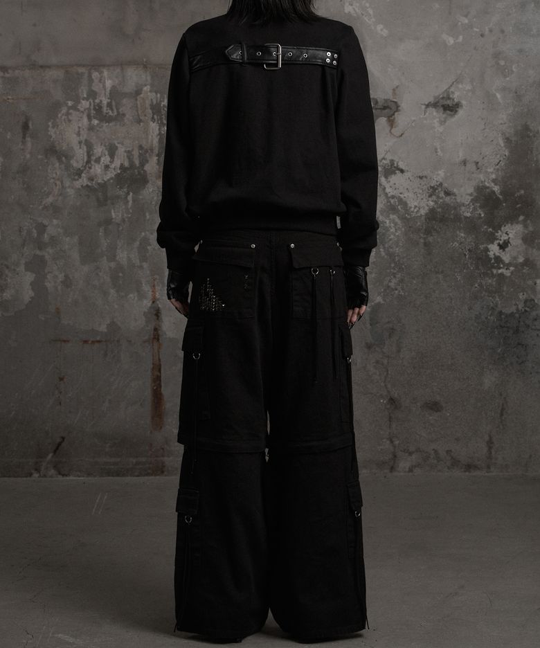 STRAP CARGO WIDE PANTS BLACK