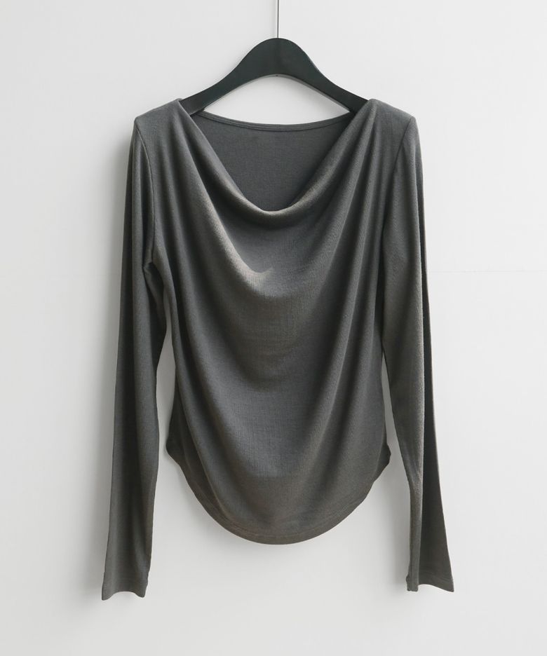 cowl long sleeve T (BROWN)