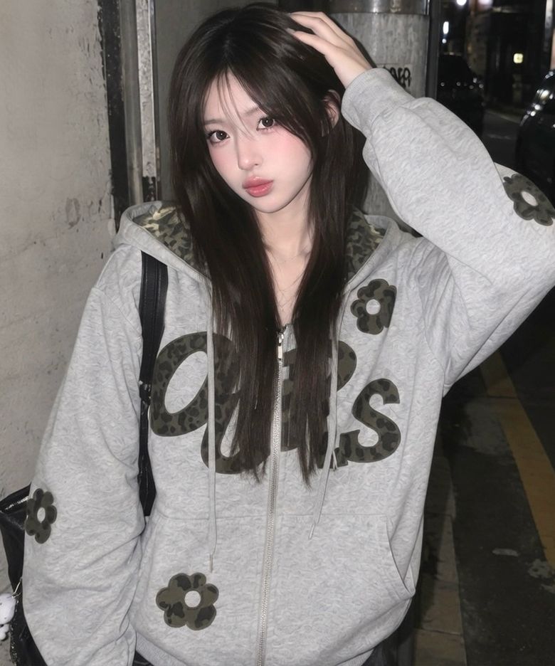 OURS 호피 아플리케 후드집업 메란지