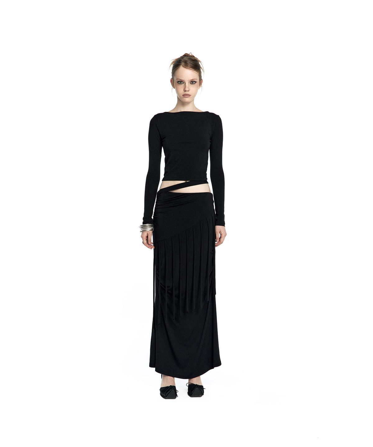 카시코(KASHIKO) Drop Fringe Asymmetric Skirt
