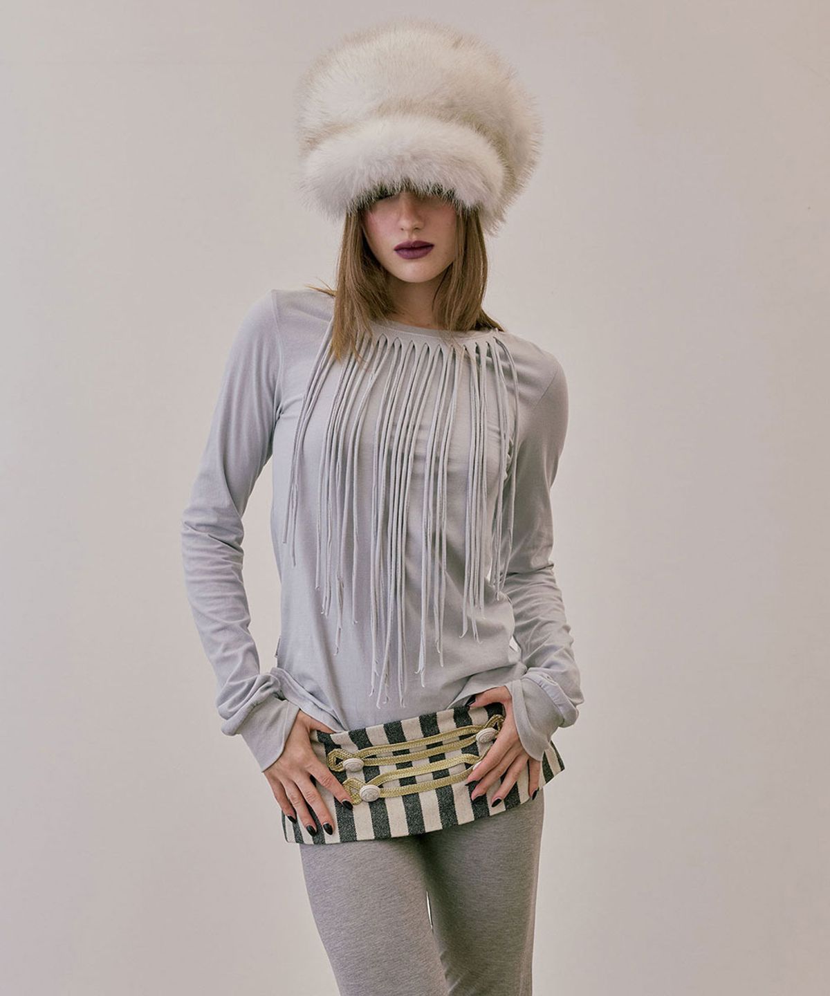 스컬프터(SCULPTOR) Fringe Sleeve Tee Stone