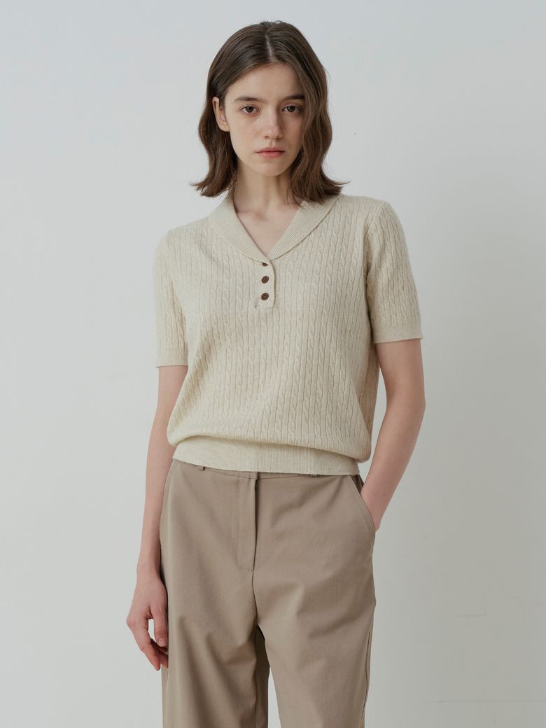 케이블 니트 칼라드 탑 2COLOR