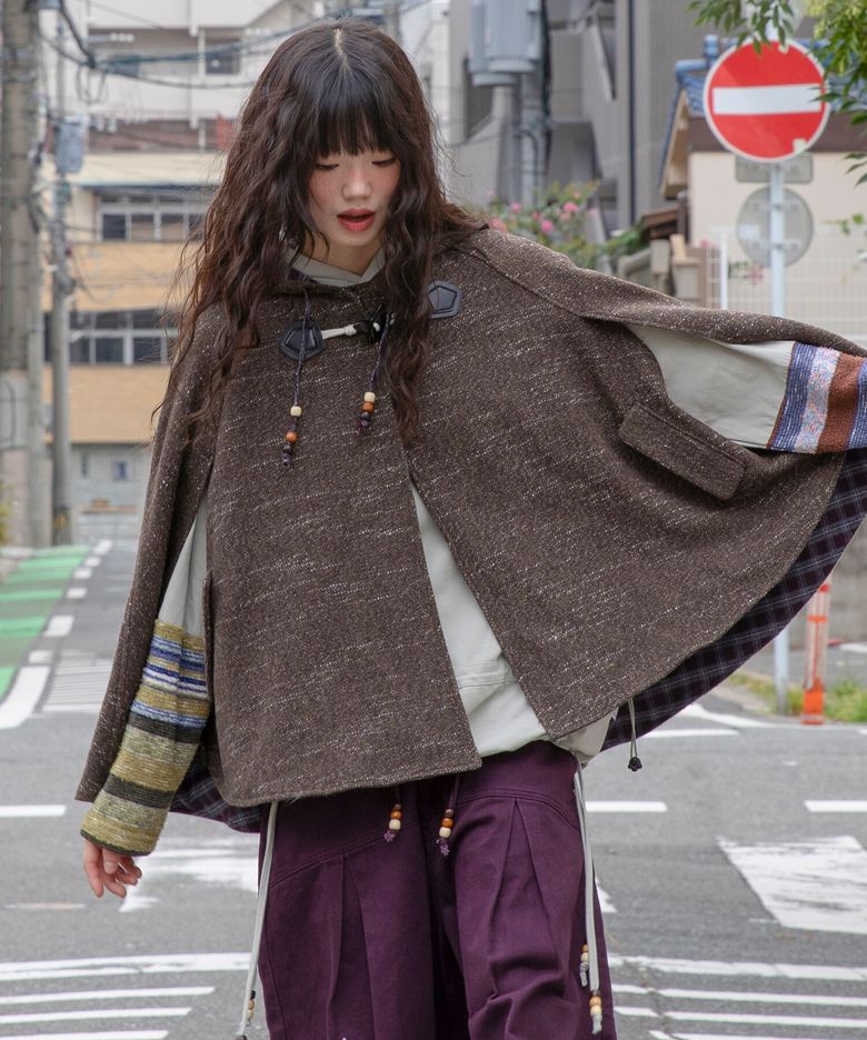 WXJ053 모리노코 후드 망토 (BROWN)