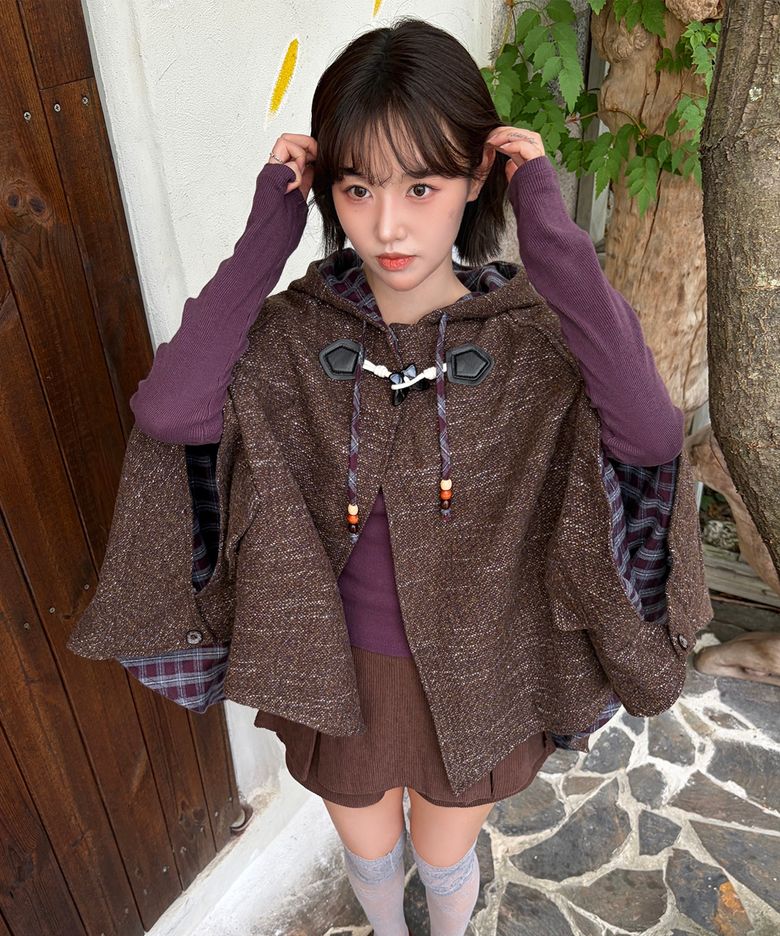 WXJ053 모리노코 후드 망토 (BROWN)