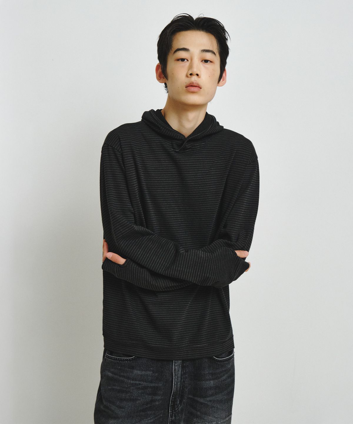 엔도어(ENDOOR) Ash stripe hoodie (VTG Black)