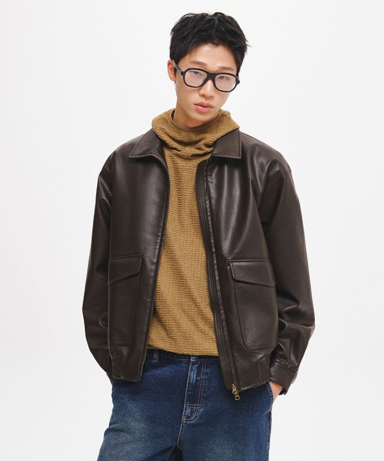 UNISEX 빅포켓 페이크 레더 블루종 [BROWN] / GF3UJP001