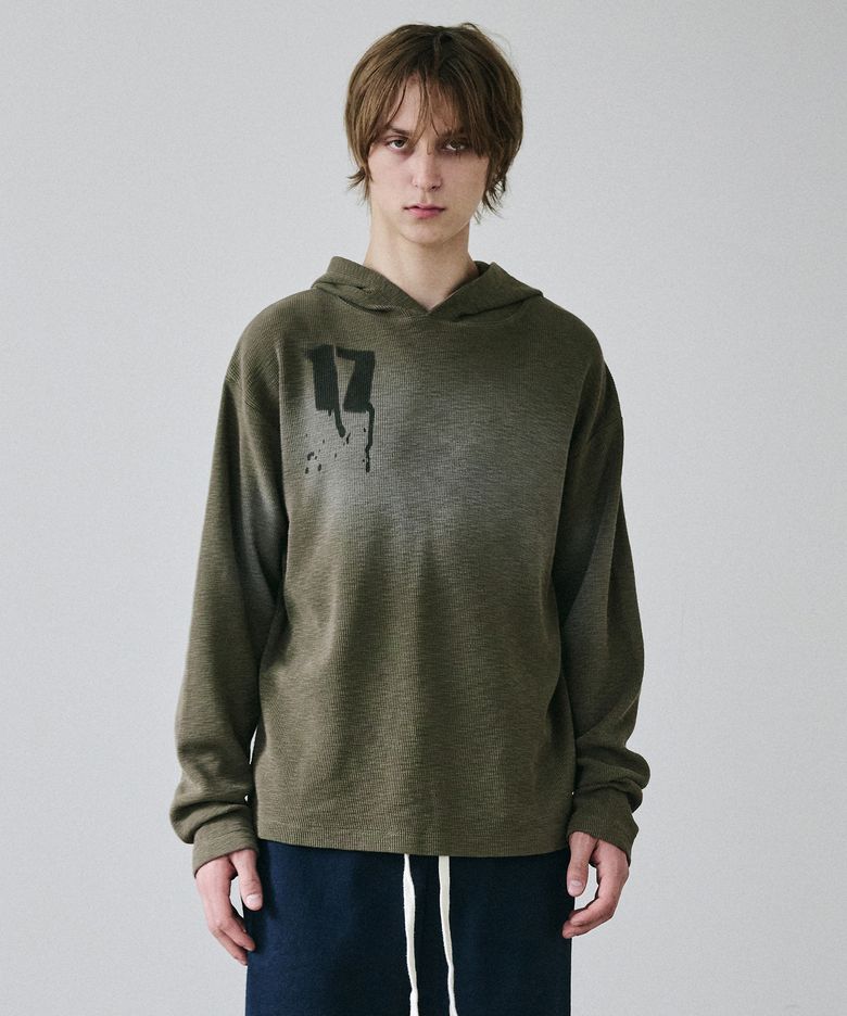 PAINTED WAFFLE HOOD LONG SLEEVE KHAKI