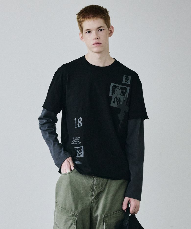 FRAGMENT COLLAGE LAYERED LONG SLEEVE BLACK