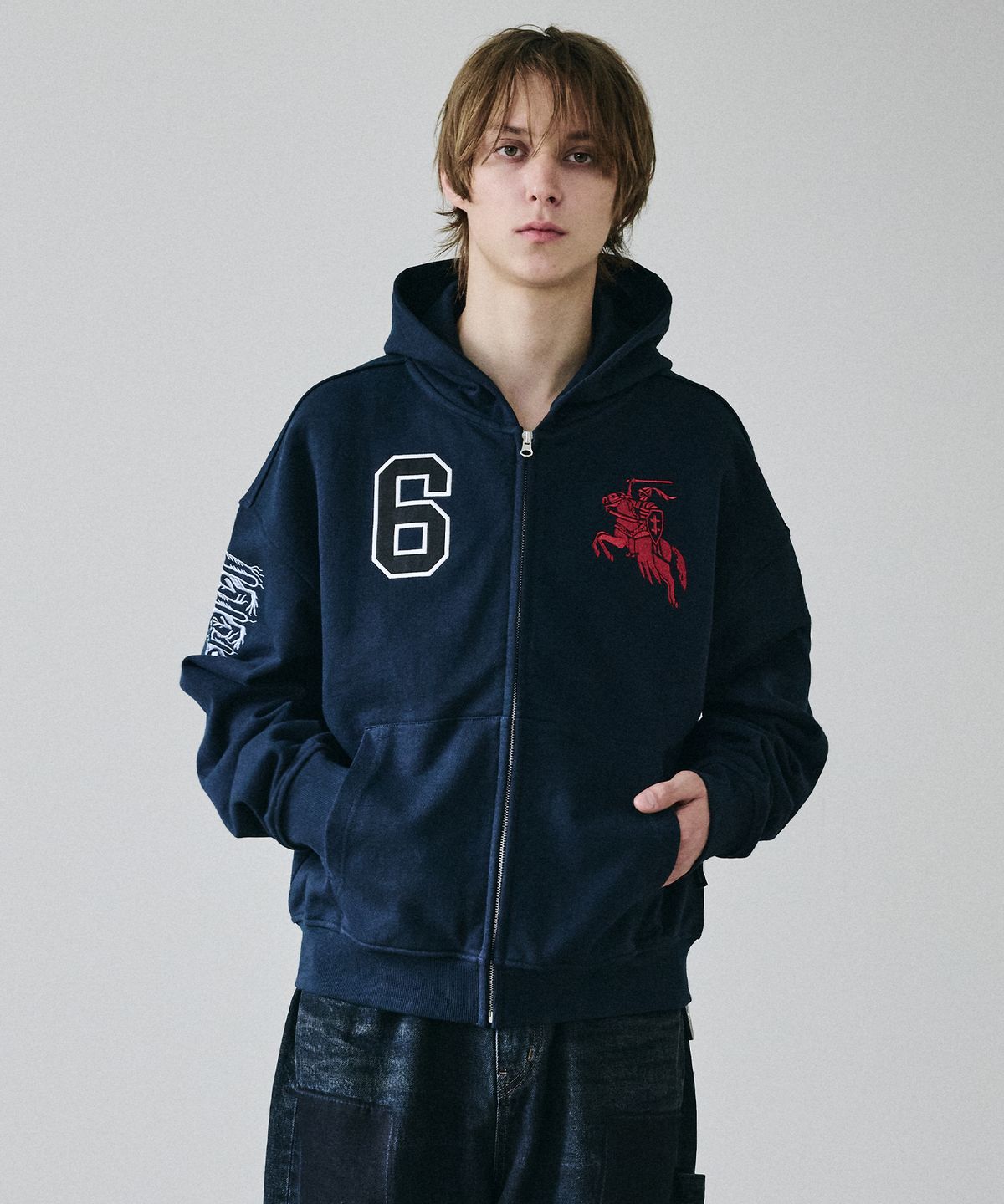 메종미네드(MAISON MINED) KNIGHT HOOD ZIP-UP NAVY