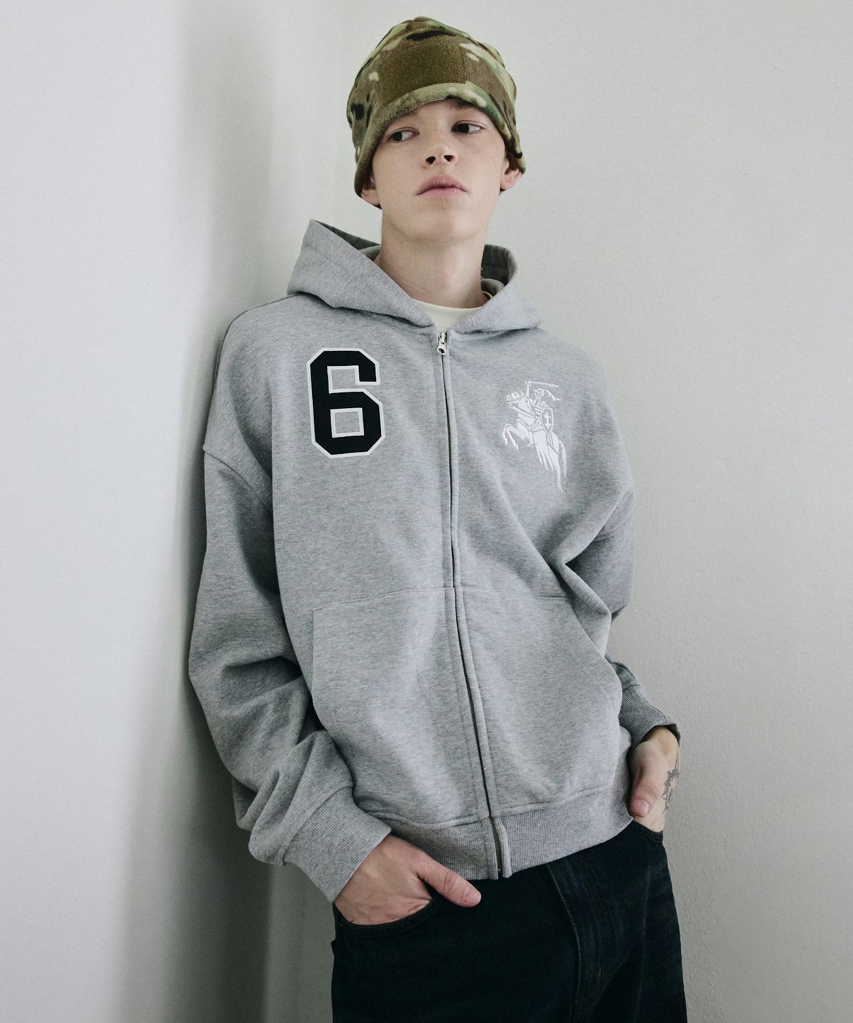 메종미네드(MAISON MINED) KNIGHT HOOD ZIP-UP MELANGE GRAY