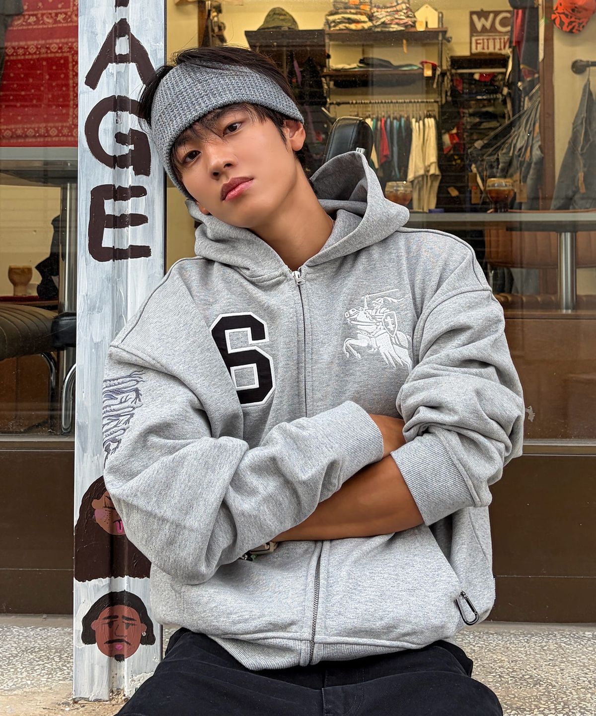 메종미네드(MAISON MINED) KNIGHT HOOD ZIP-UP MELANGE GRAY