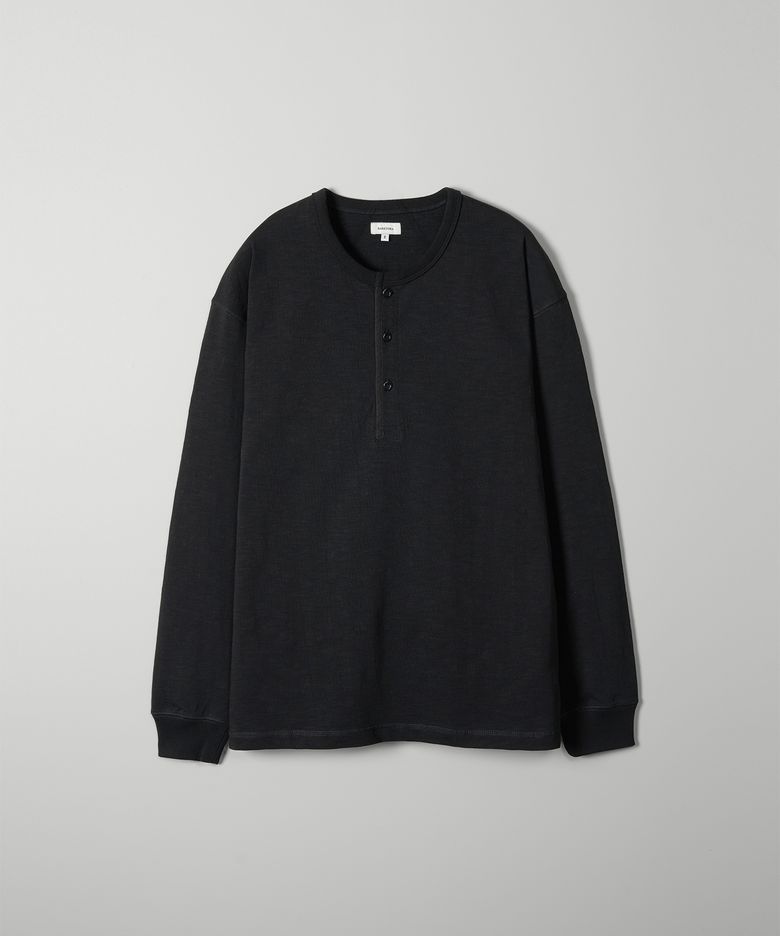 COTTON SLUB HENLEY LONG SLEEVES - BLACK