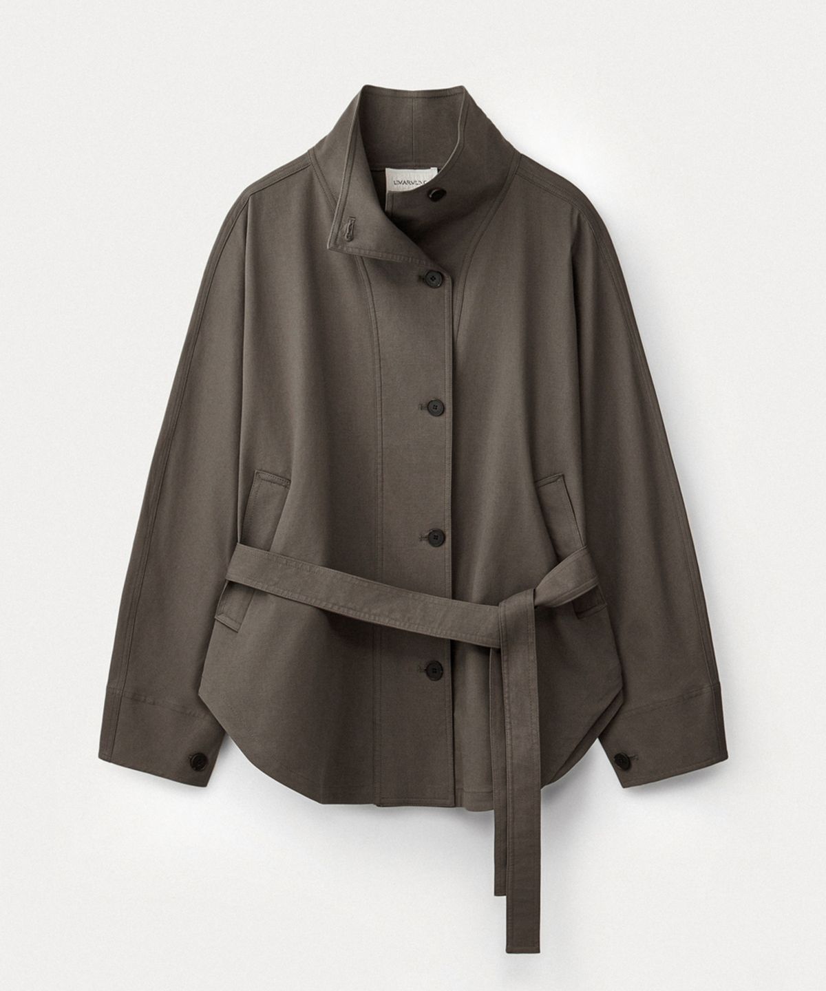 우마뭉(UMARMUNG) Dolman Sleeve high neck belted jacket_Rusty brown
