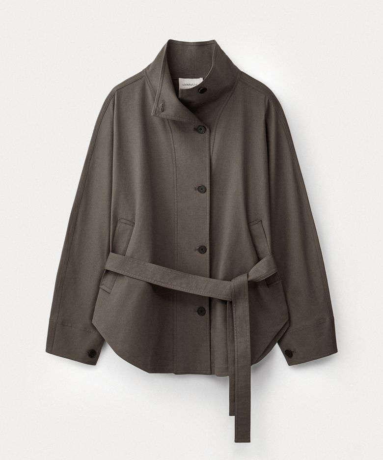 Dolman Sleeve high neck belted jacket_Rusty brown