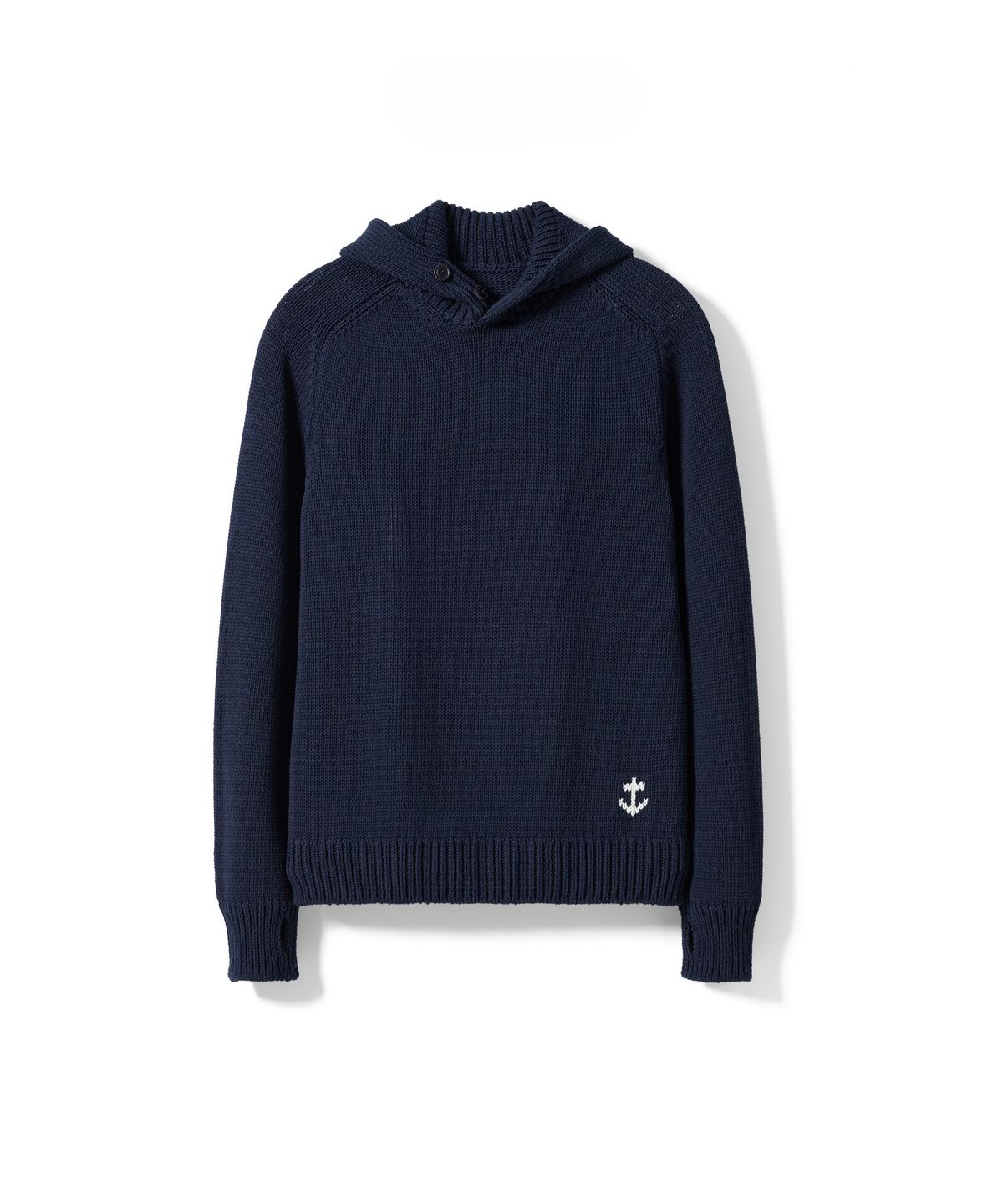 건지 울른스(Guernsey Woollens) 헤비코튼 하이넥 후드 스웨터 - 네이비