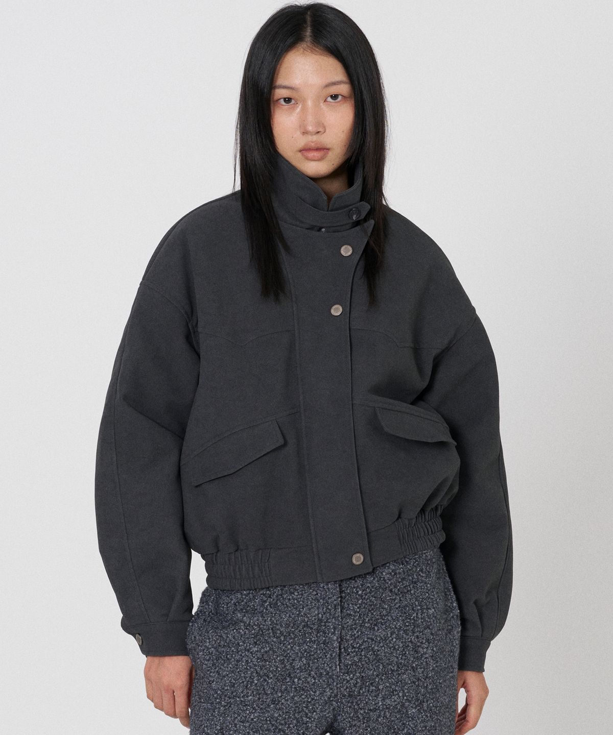 떨스티클럽(THIRSTYCLUB) Matte suede blouson jumper - Charcoal (2oz 누빔안감)