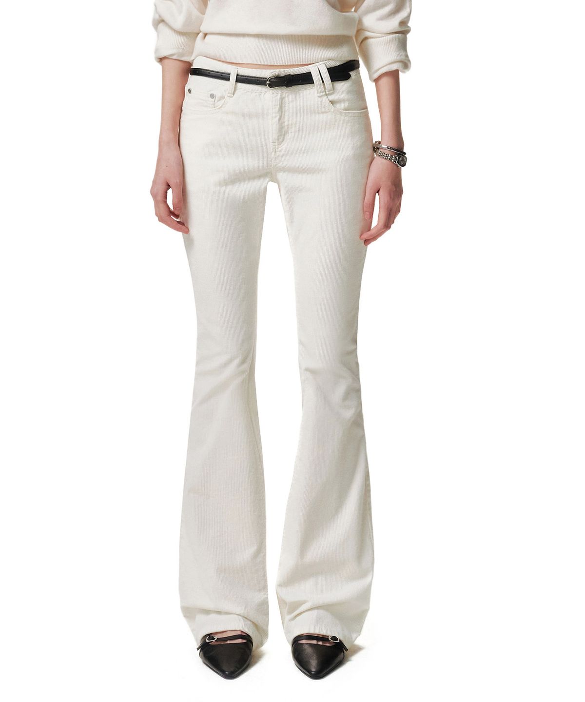 데케트 우먼(DECET WOMEN) Signature Slim Low Rise Flared Corduroy Pants DCWPT041IVORY