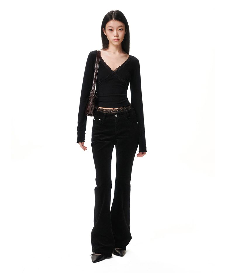 Signature Slim Low Rise Flared Corduroy Pants DCWPT041BLACK