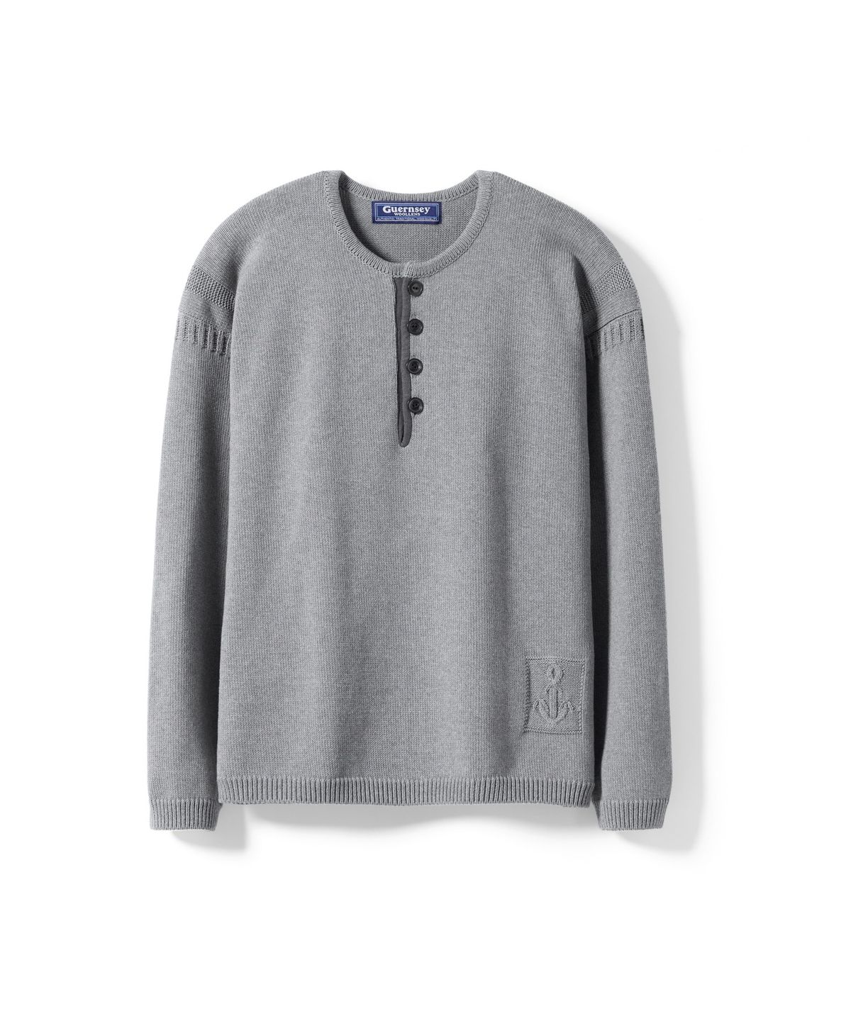 건지 울른스(Guernsey Woollens) 헤비코튼 파이핑 헨리넥 스웨터 - 그레이
