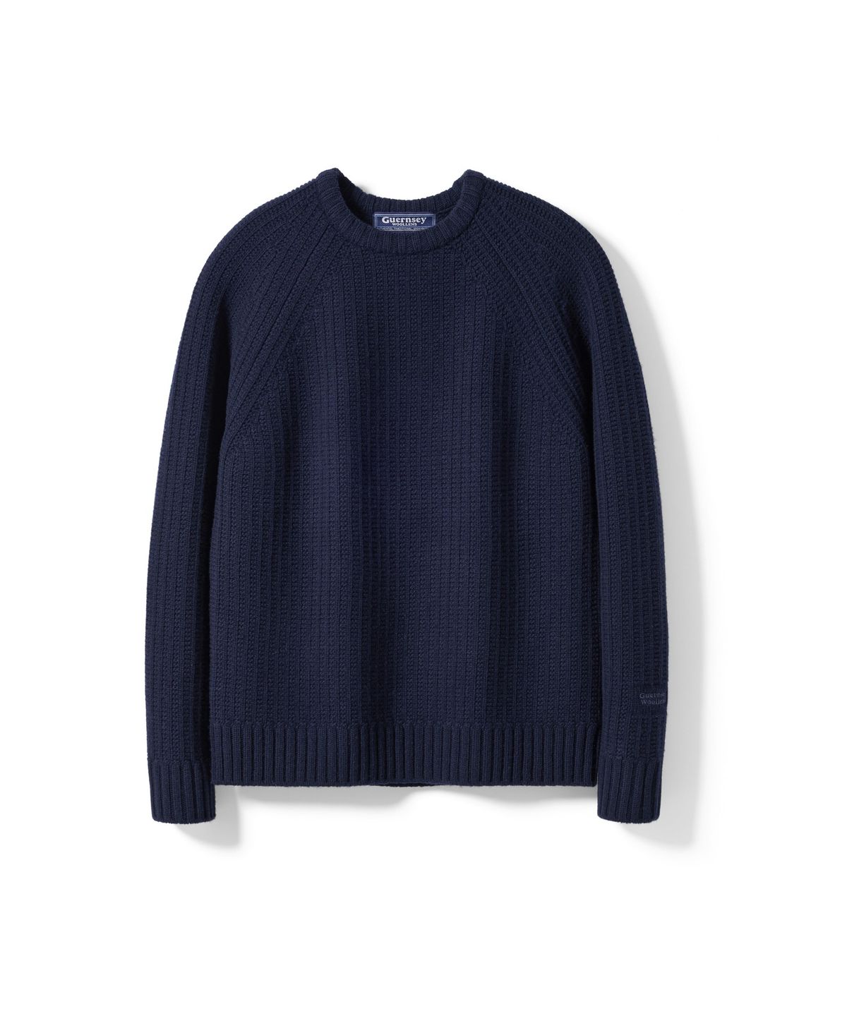 건지 울른스(Guernsey Woollens) 브리티쉬 립 나그랑 울 크루넥 스웨터 - 네이비