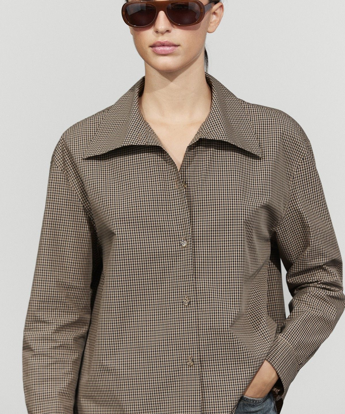 마시모두띠(MASSIMO DUTTI) 코튼 블렌드 깅엄 체크 셔츠