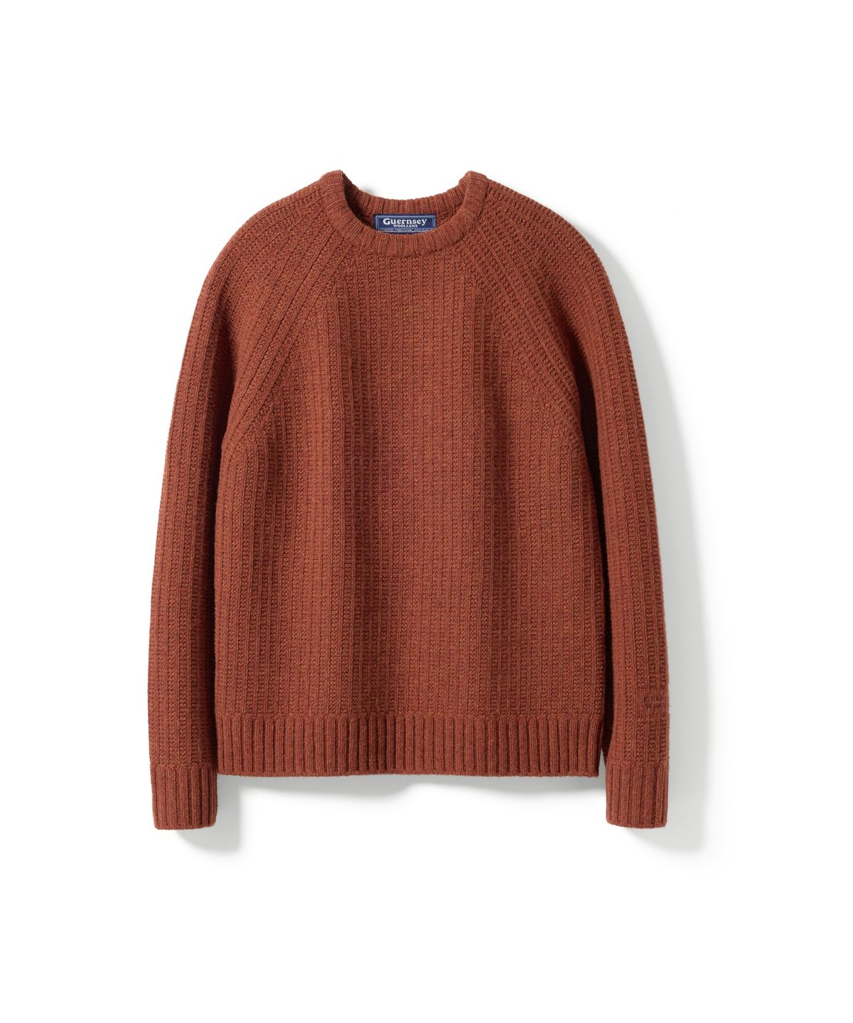 건지 울른스(Guernsey Woollens) 브리티쉬 립 나그랑 울 크루넥 스웨터 - 번트 오렌지