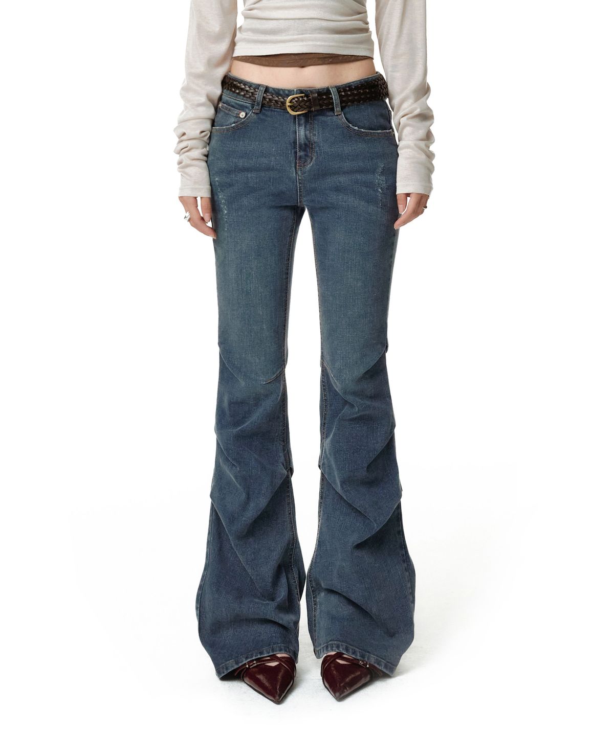 데케트 우먼(DECET WOMEN) [윤비누X데케트우먼]Scratch Flared Shirring Jeans DCWPT037BLUE