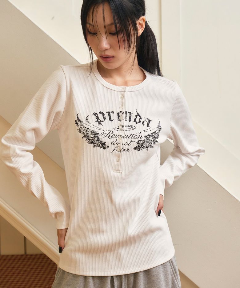 WING GRAPHIC HENLEY LONG SLEEVE WHITE