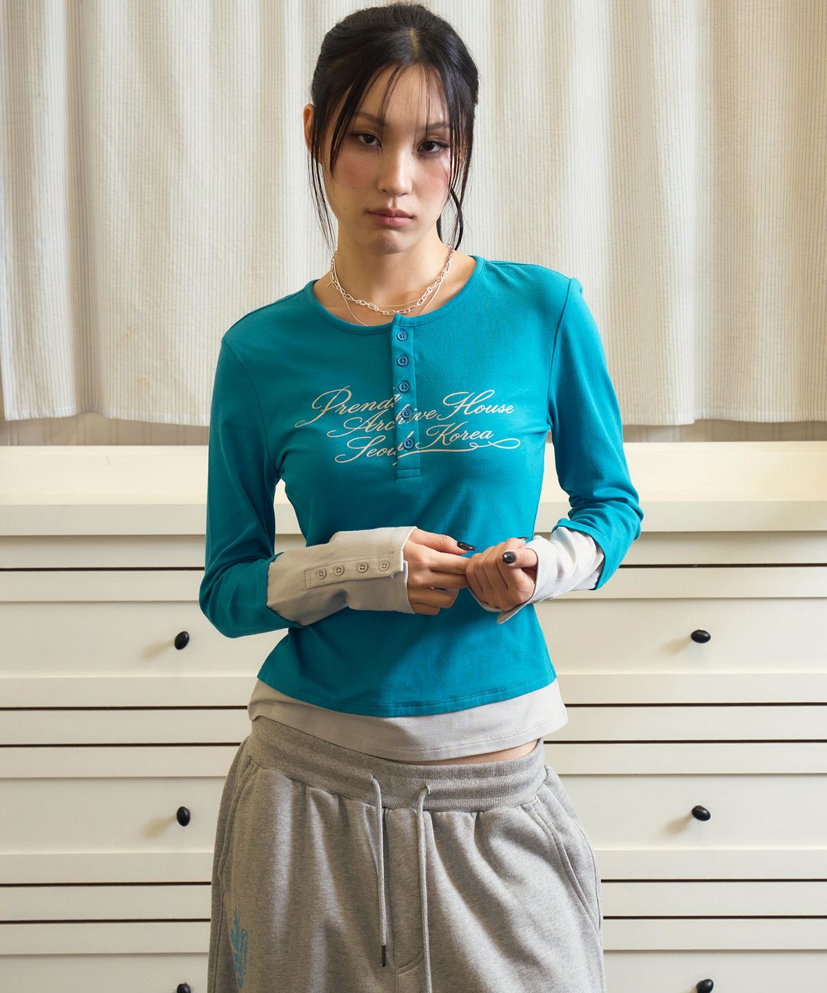 프렌다(PRENDA) ARCHIVE ATELIER LAYERED LONG SLEEVE AQUA BLUE