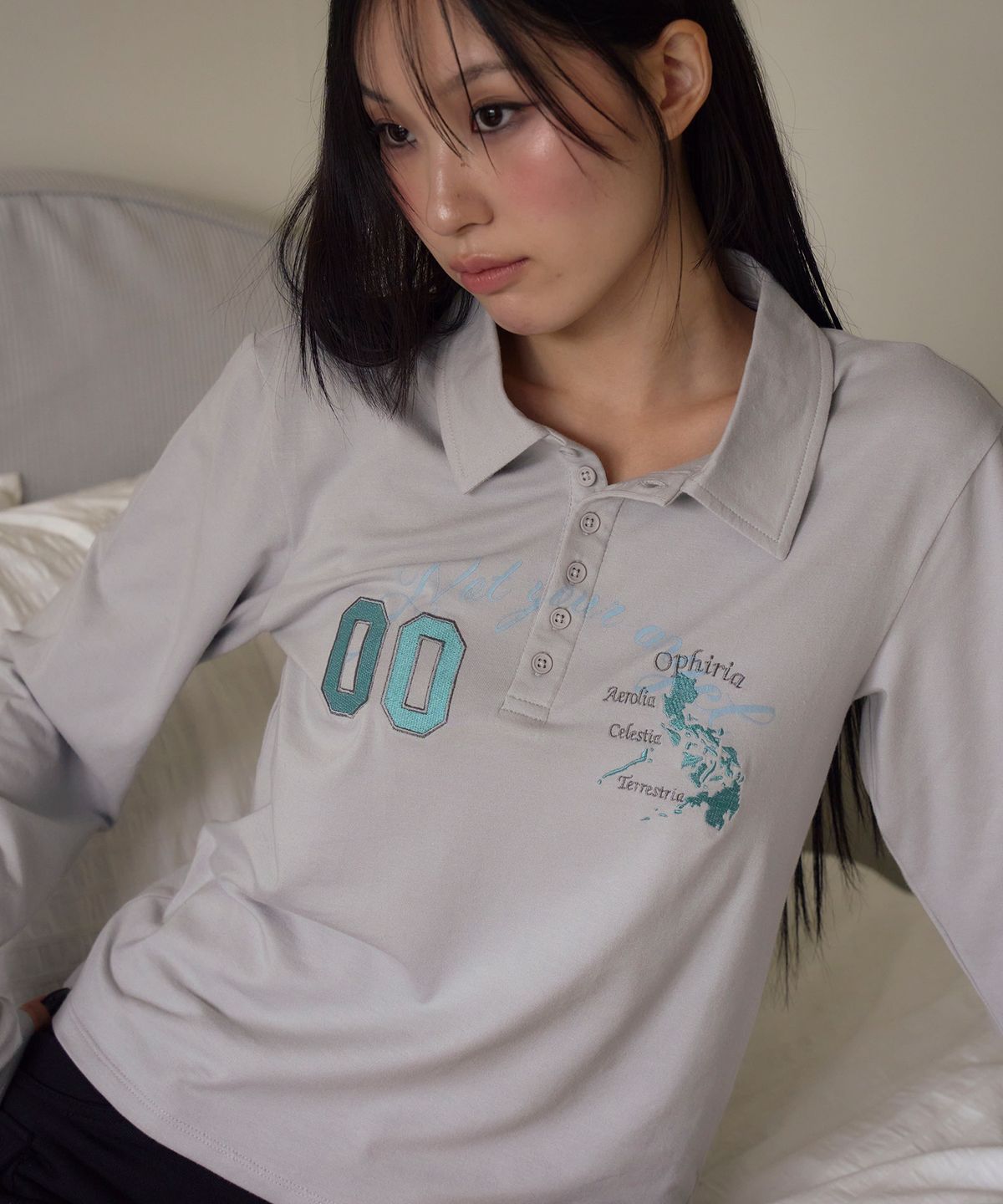 프렌다(PRENDA) NOT YOUR ANGEL POLO LONG SLEEVE GRAY