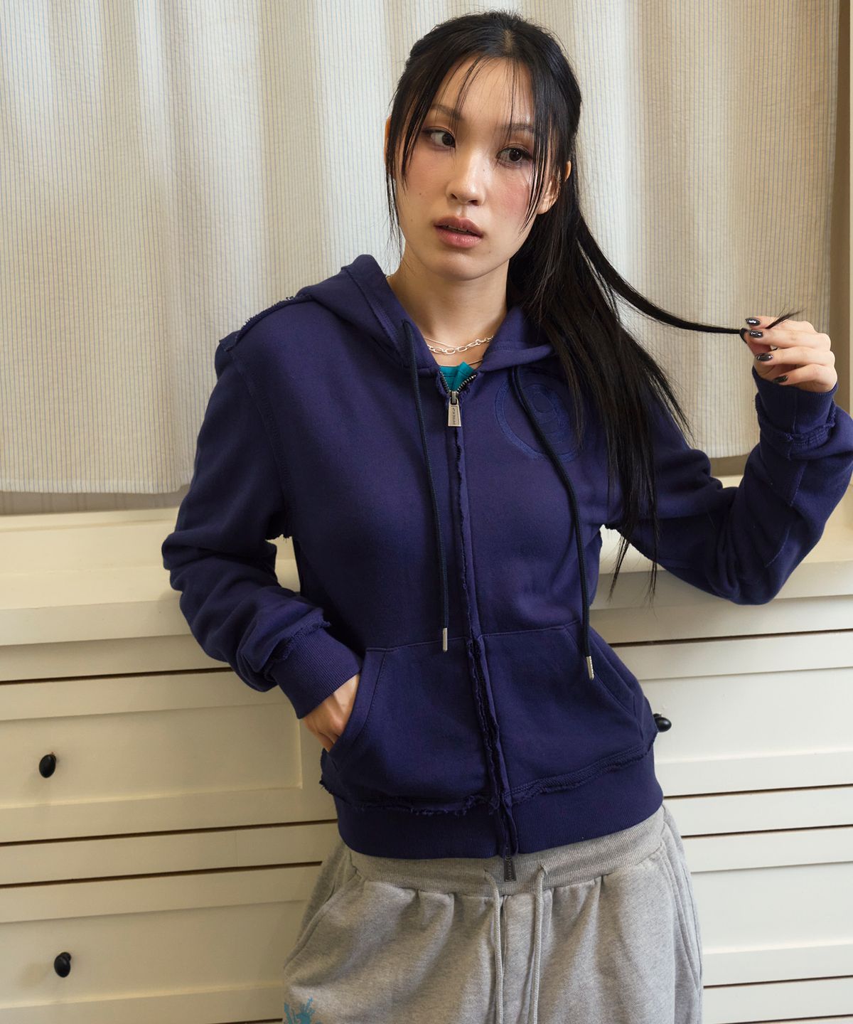 프렌다(PRENDA) NUMBER 9 HOOD ZIP UP NAVY
