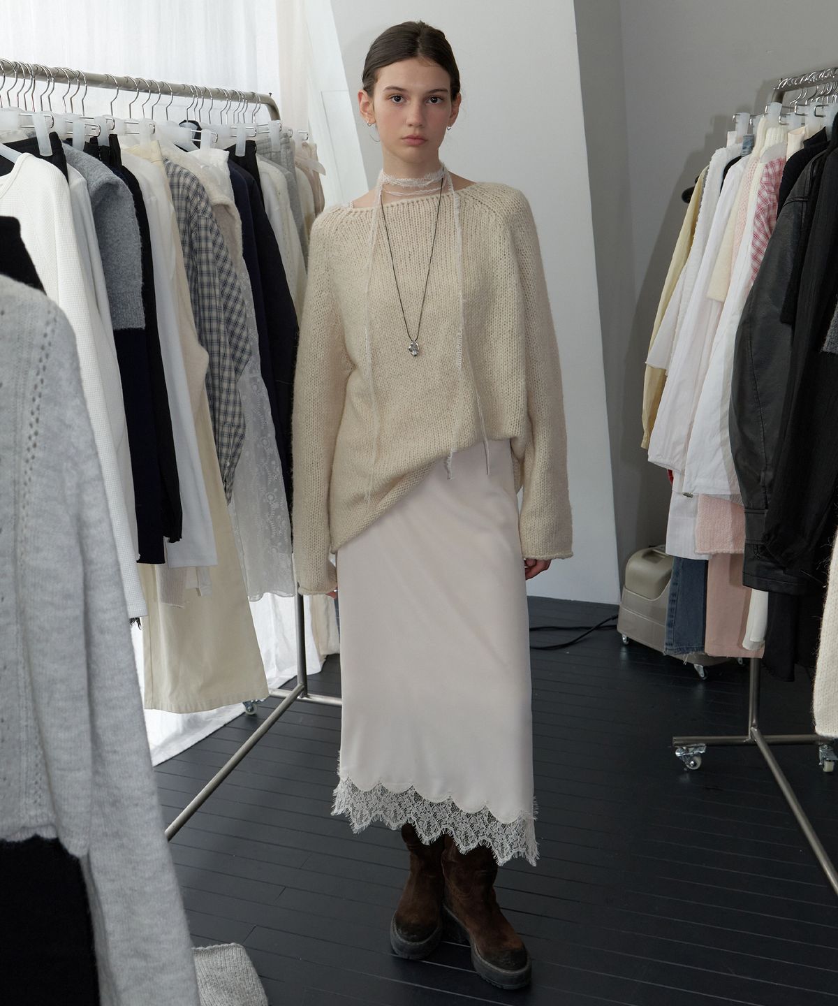 리엘(RE L) [2nd] Bonheur raglan knit (oat beige)