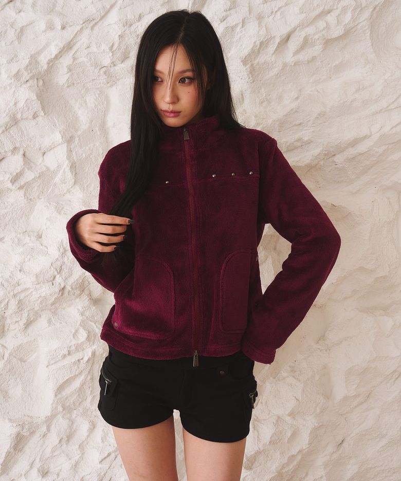 STUD STAND NECK ZIP UP JACKET PURPLE