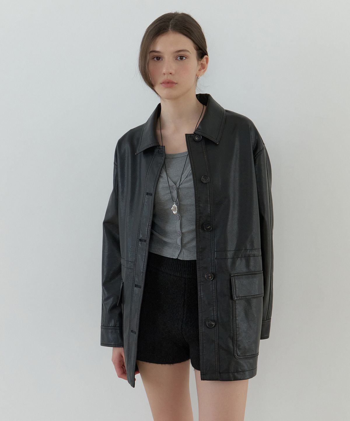 리엘(RE L) Neff faux leather jacket (black)