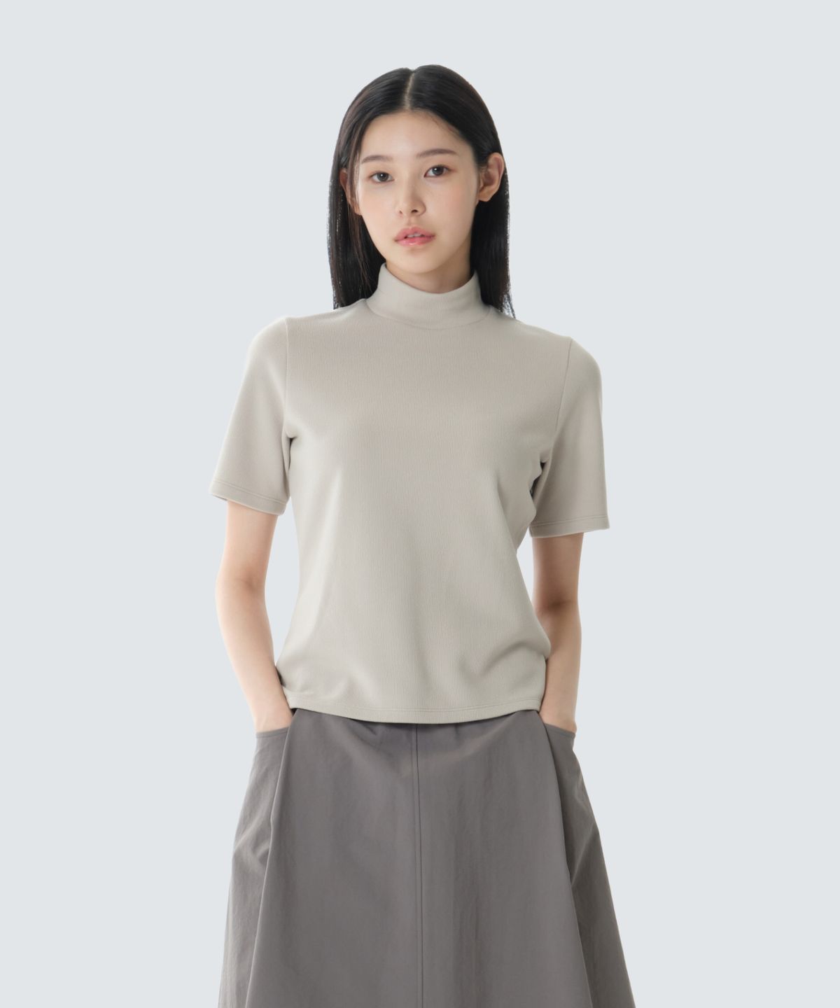 스노우피크 어패럴(SNOWPEAK APPAREL) 골지 여성 모크넥 반팔 티셔츠 (S26FWFTS31) Light Beige