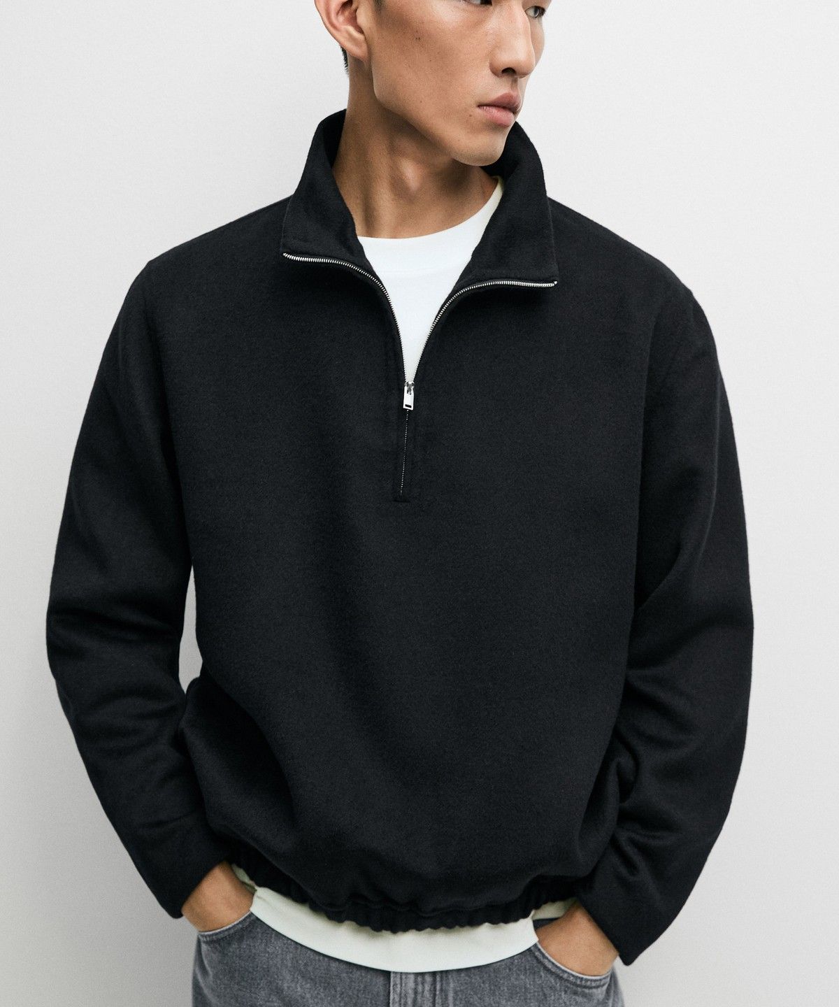 마시모두띠(MASSIMO DUTTI) 울 블렌드 더블 패브릭 모크넥 스웨트셔츠