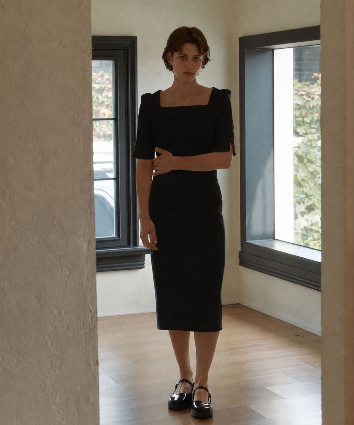 아노에틱(ANOETIC) ANC SQUARE NECK SLIM DRESS_BLACK