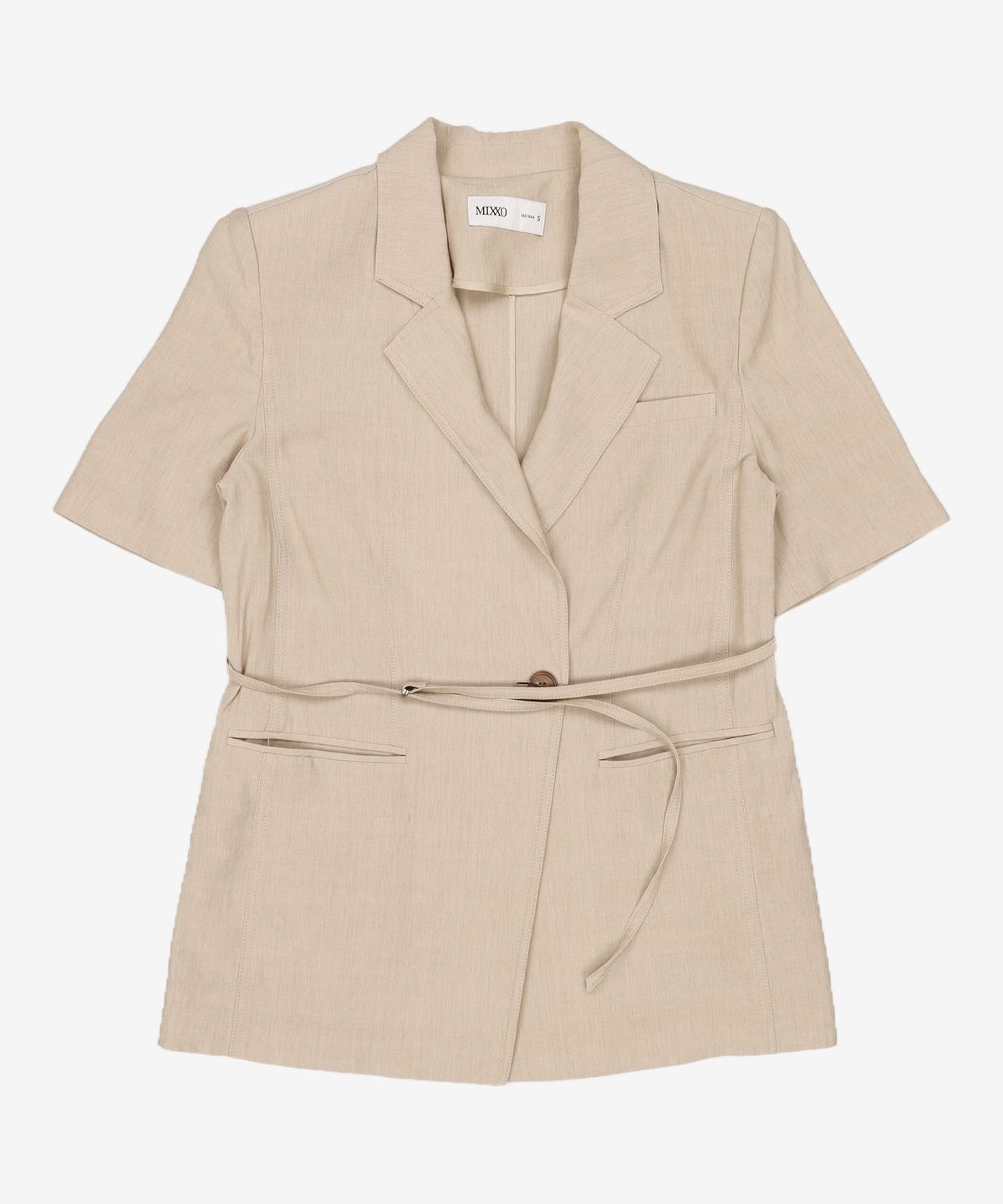 미쏘(MIXXO) 테일러드 벨티드 반팔 자켓 RE JKF50PB_MIWJKF70QB S