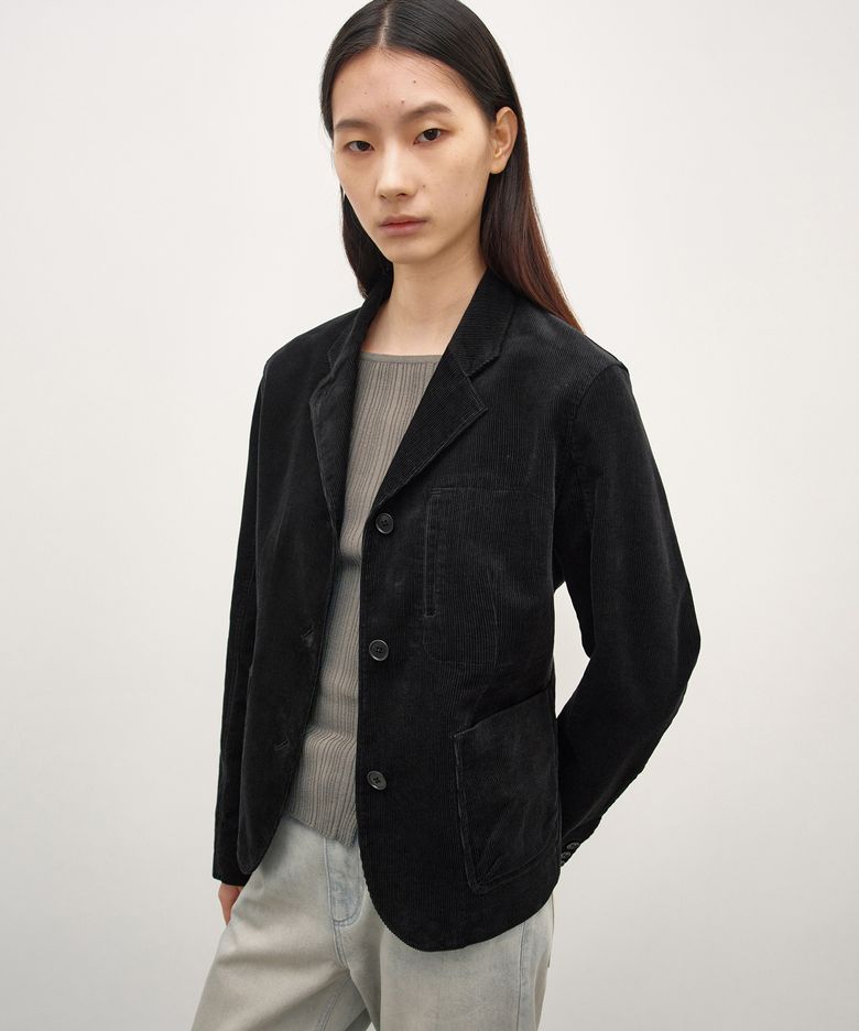 코듀로이 싱글 핏티드 자켓 BLACK