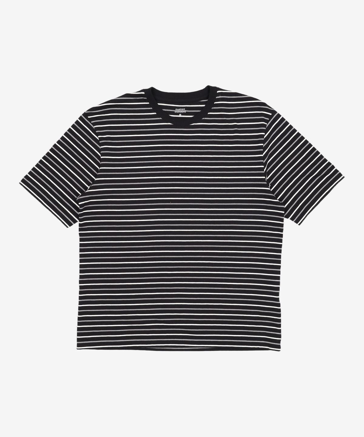 무신사 스탠다드(MUSINSA STANDARD) 멀티 스트라이프 릴렉스드 티셔츠 1 [블랙/화이트] M