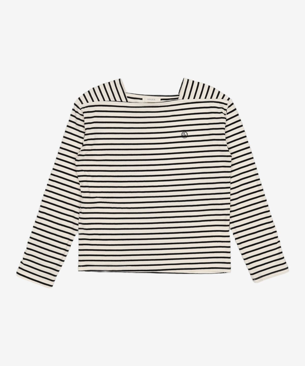 논로컬(NONLOCAL) Boat Neck Stripe T-Shirt - Blue FREE